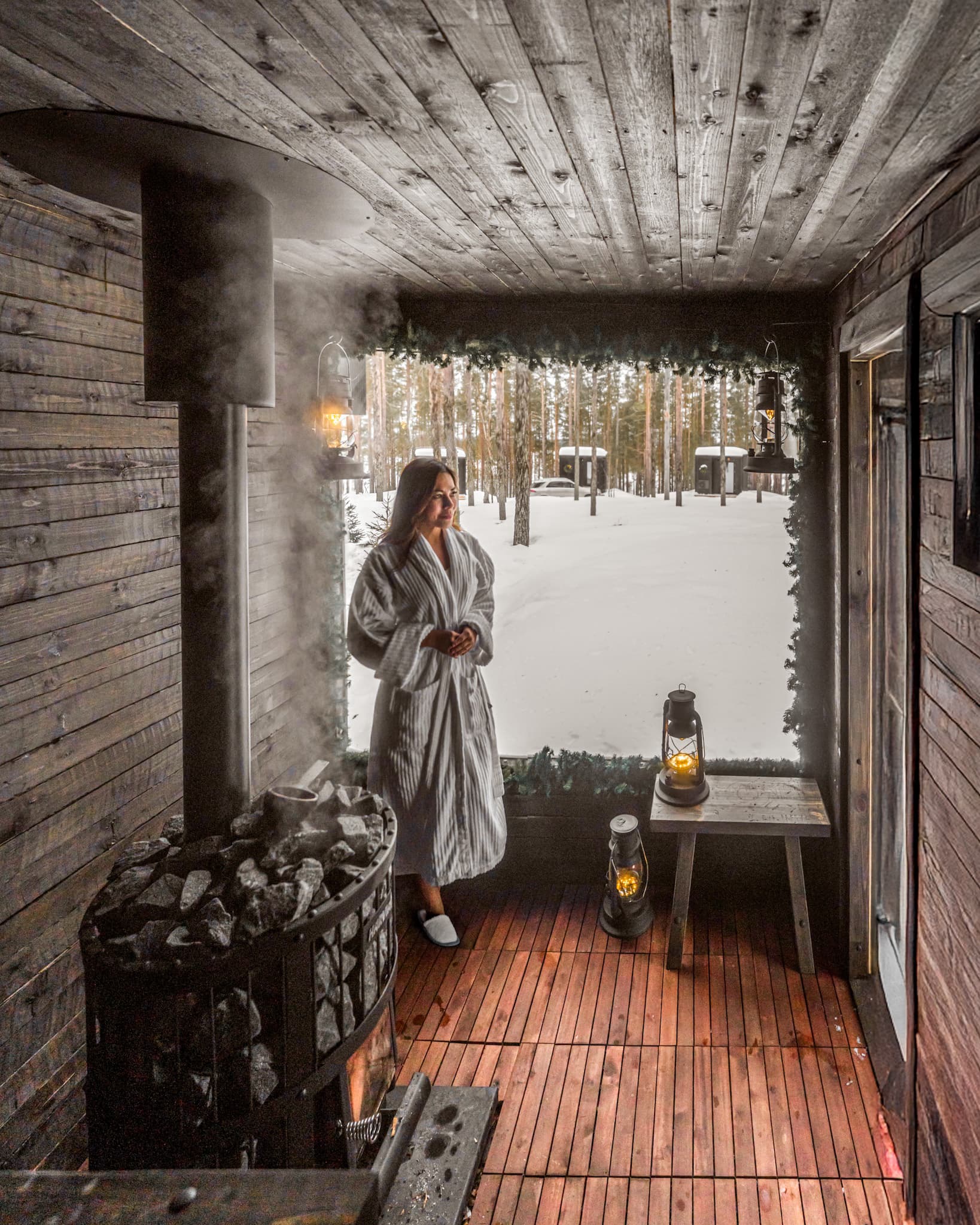 Sauna exterior junto a la nieve